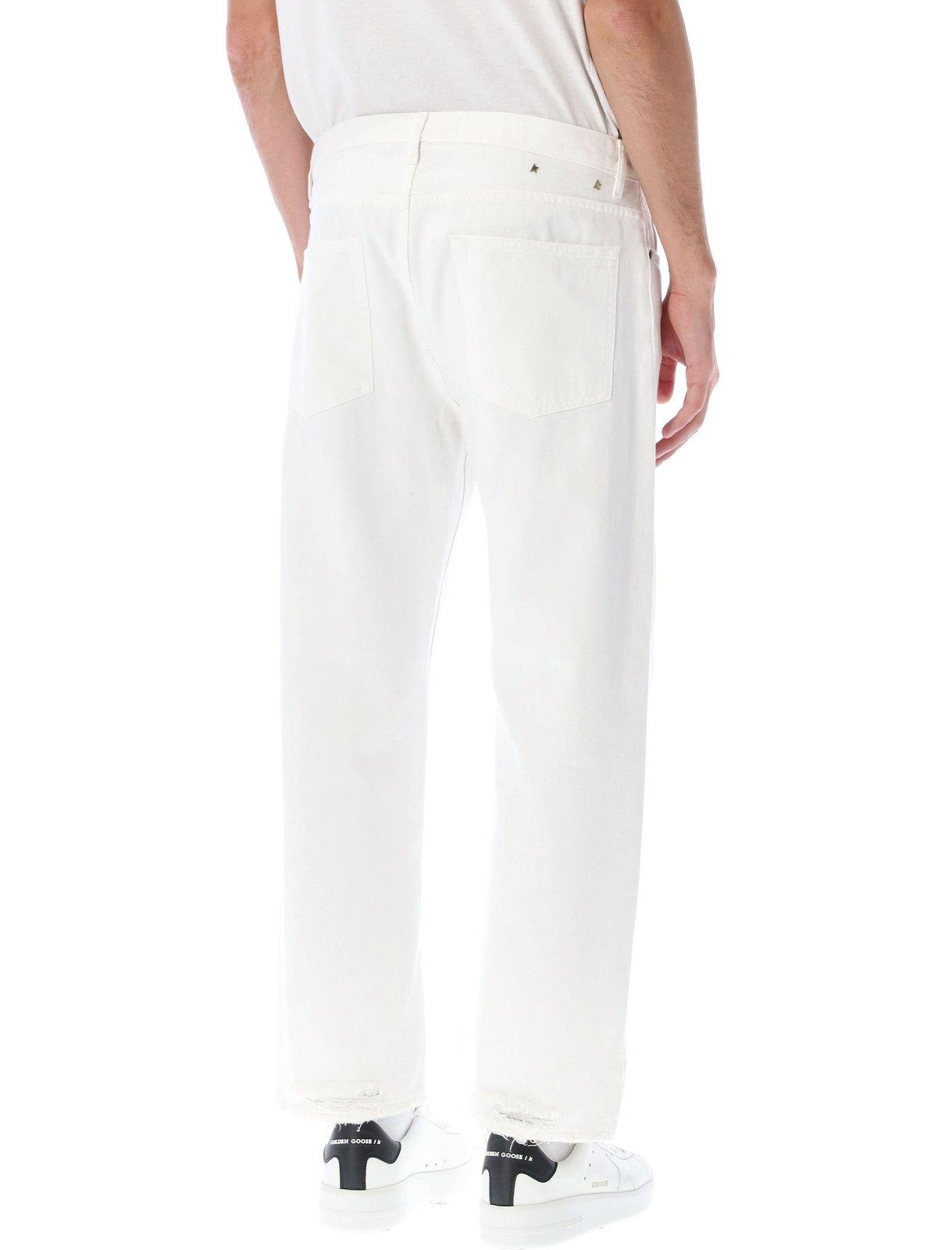 Shop Golden Goose Mid-rise Distressed-hem Jeans In Yellow Cream