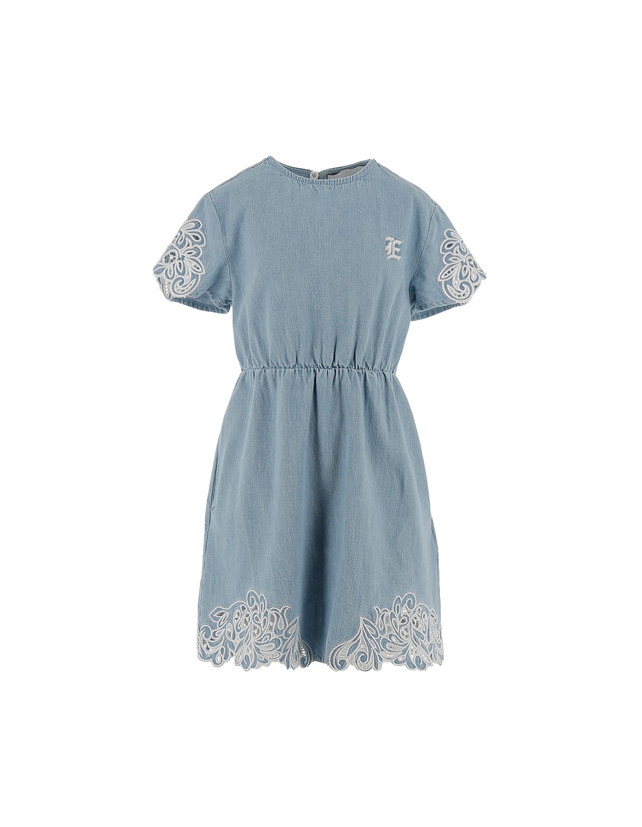 Shop Ermanno Scervino Junior Denim Dress With Embroidery In Blue