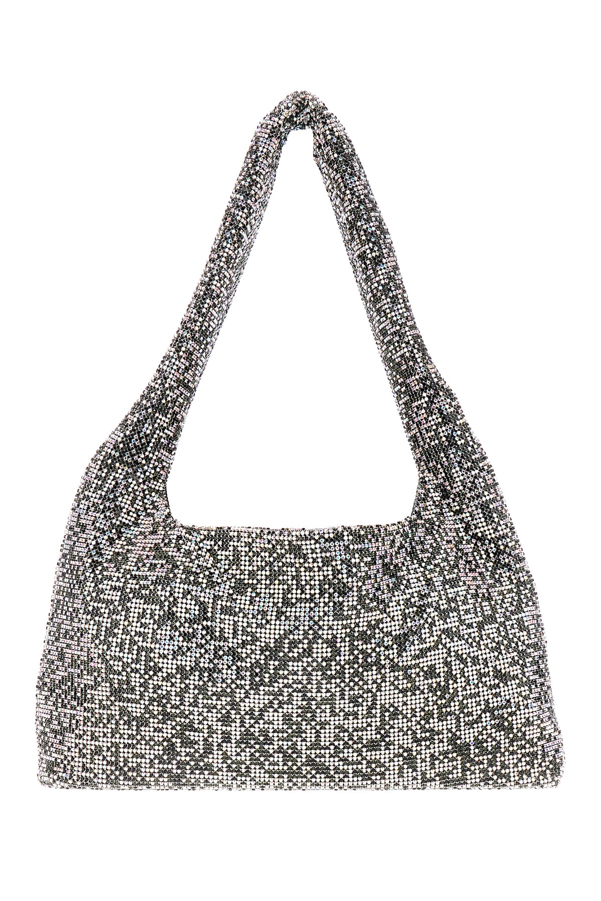 Shop Kara Embellished Fabric Crystal Mesh Shoulder Bag In Black Pixel