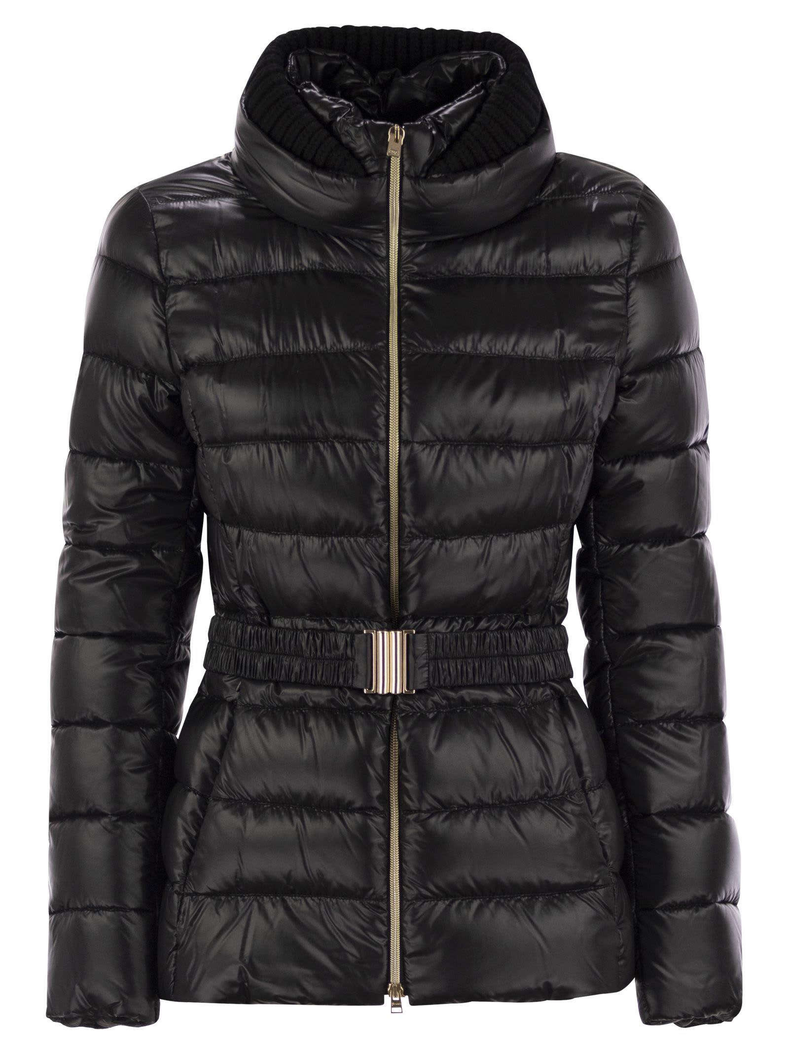 Herno Women Ultralight Nylon Down Jacket With Belt In Black