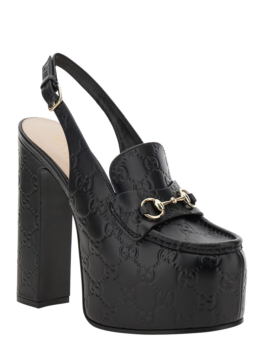 Gucci Ottavia Black Singback Pumps With Horsebit On The Front And All-over Double G Logo In Leather Woman In Black