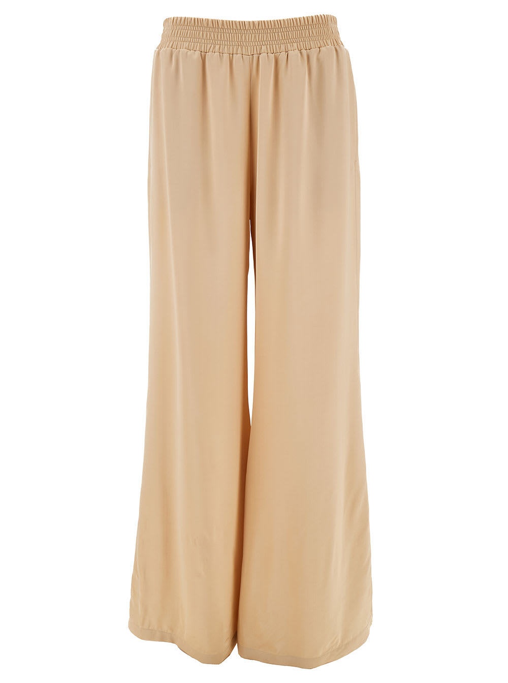 Beige Loose Pants With Elastic Waist-band In Fabric Woman