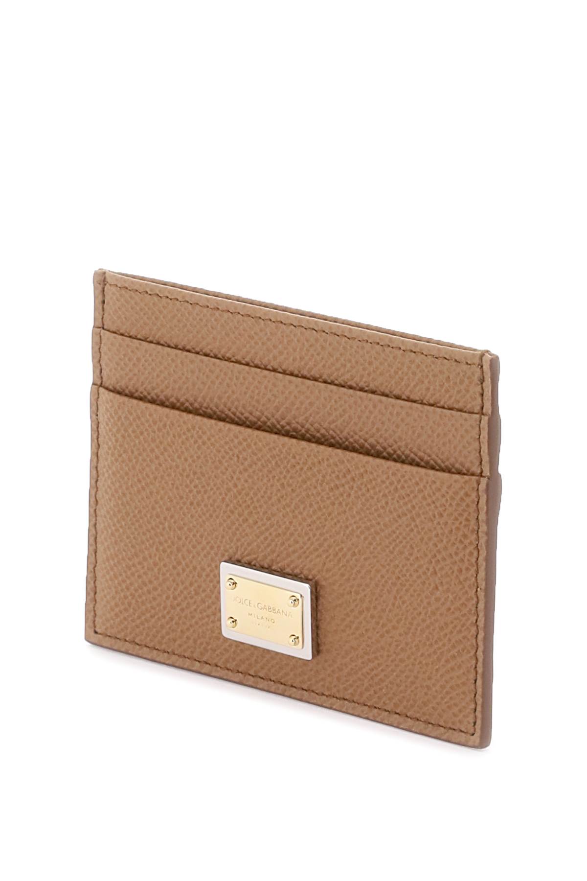 Shop Dolce & Gabbana Leather Card Holder With Logo Plaque In Cammello