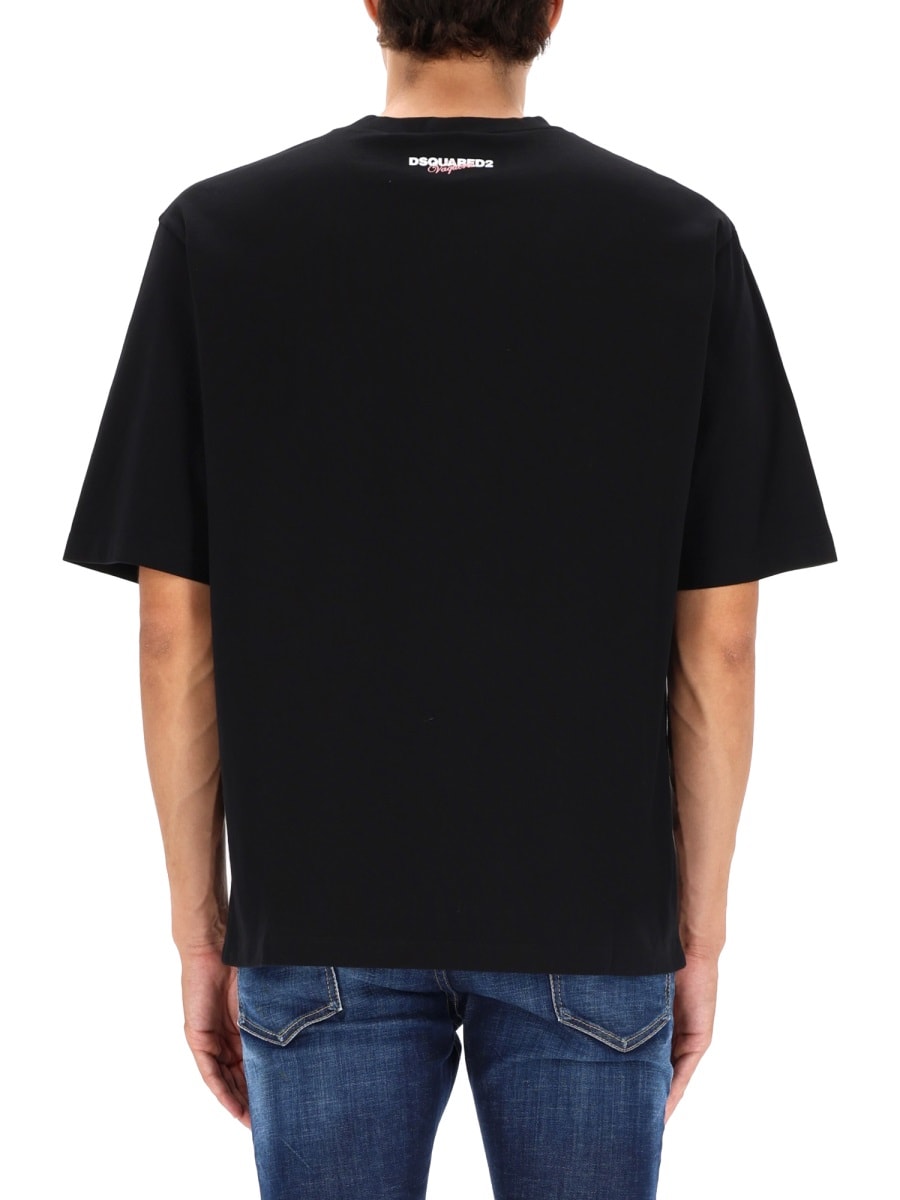 Dsquared2 Casual Cotton T-shirt With Nighttime Cityscape Print In Black