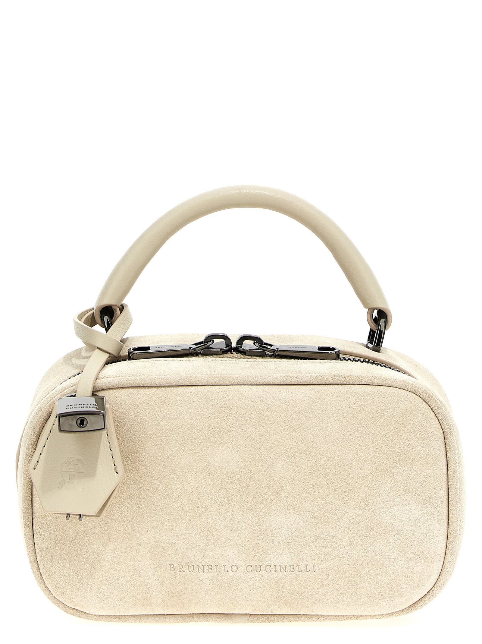 Brunello Cucinelli Small Handbag With Suede Finish And Detachable Strap In Beige