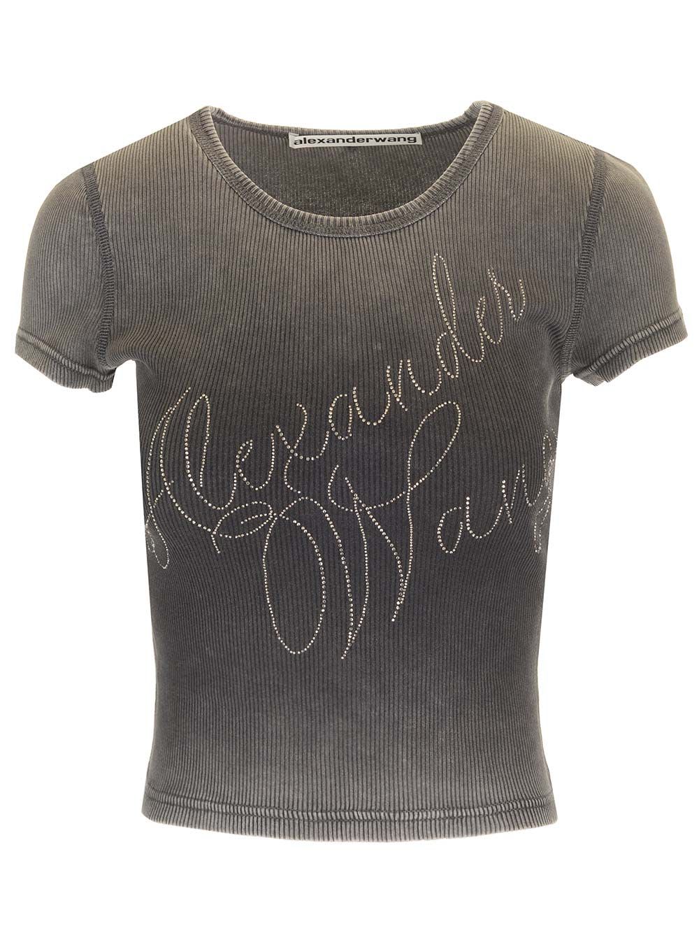 Shop Alexander Wang Ribbed Jersey T-shirt In Grey