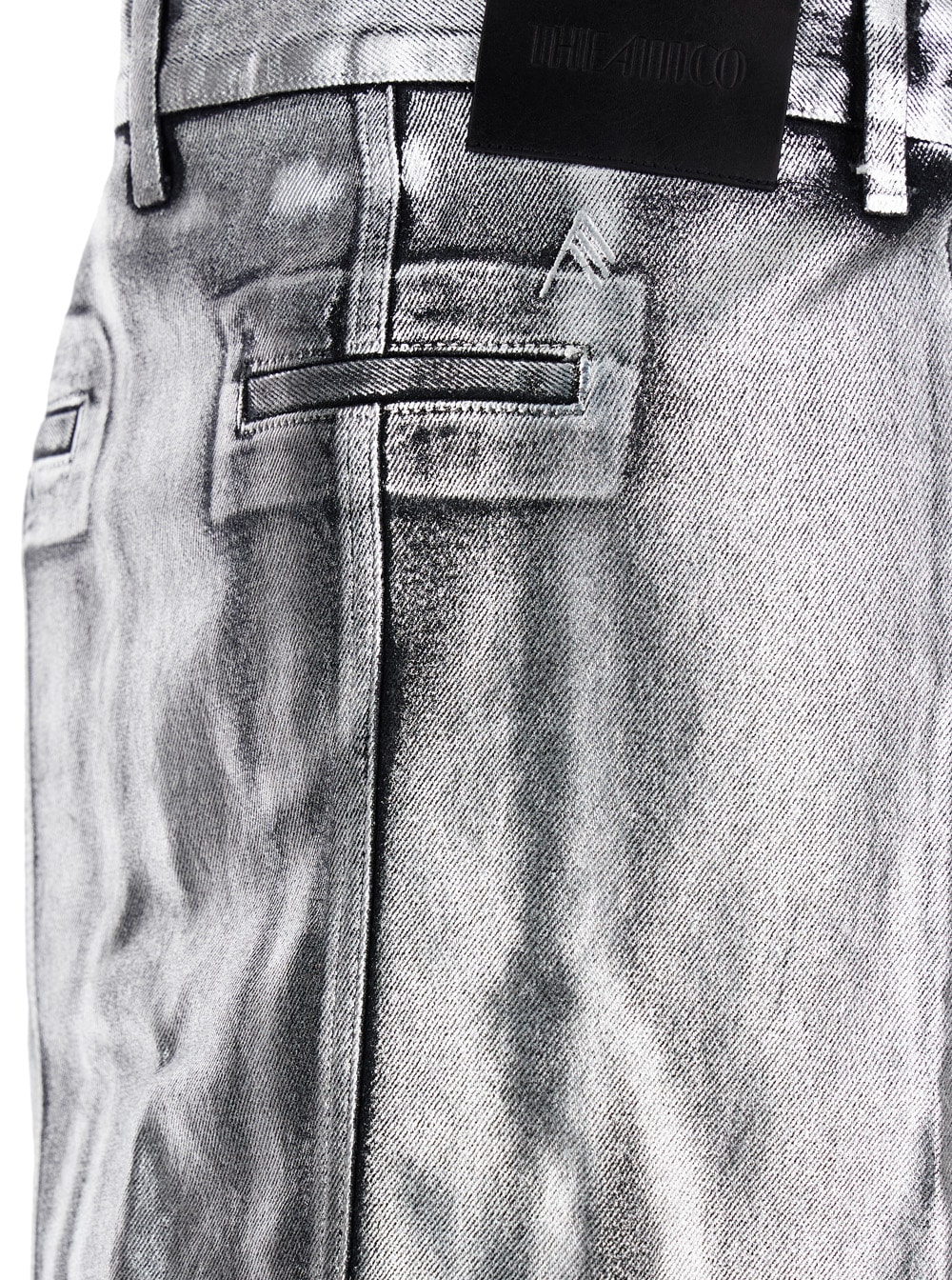 Shop Attico Metallic Midi Skirt With Two Front Splits And Logo Detail On The Button In Cotton Woman