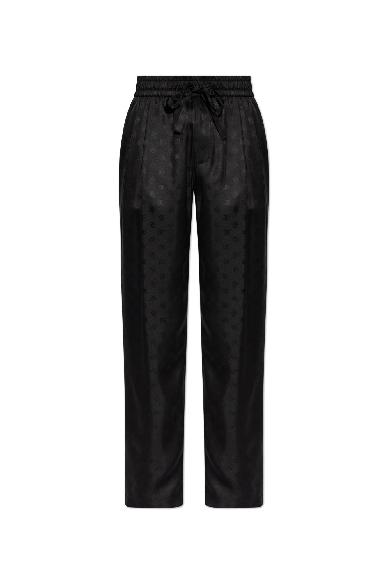 Dolce & Gabbana Silk Trousers With Monogram In Black