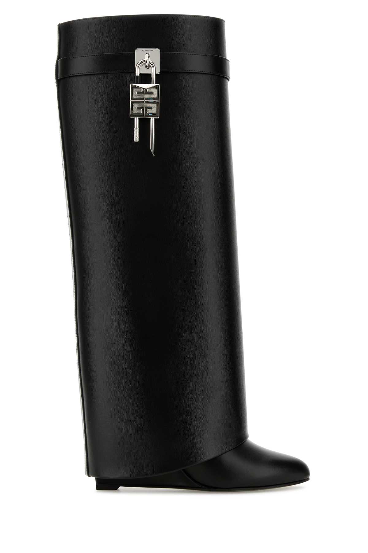 Black Leather Shark Lock Boots