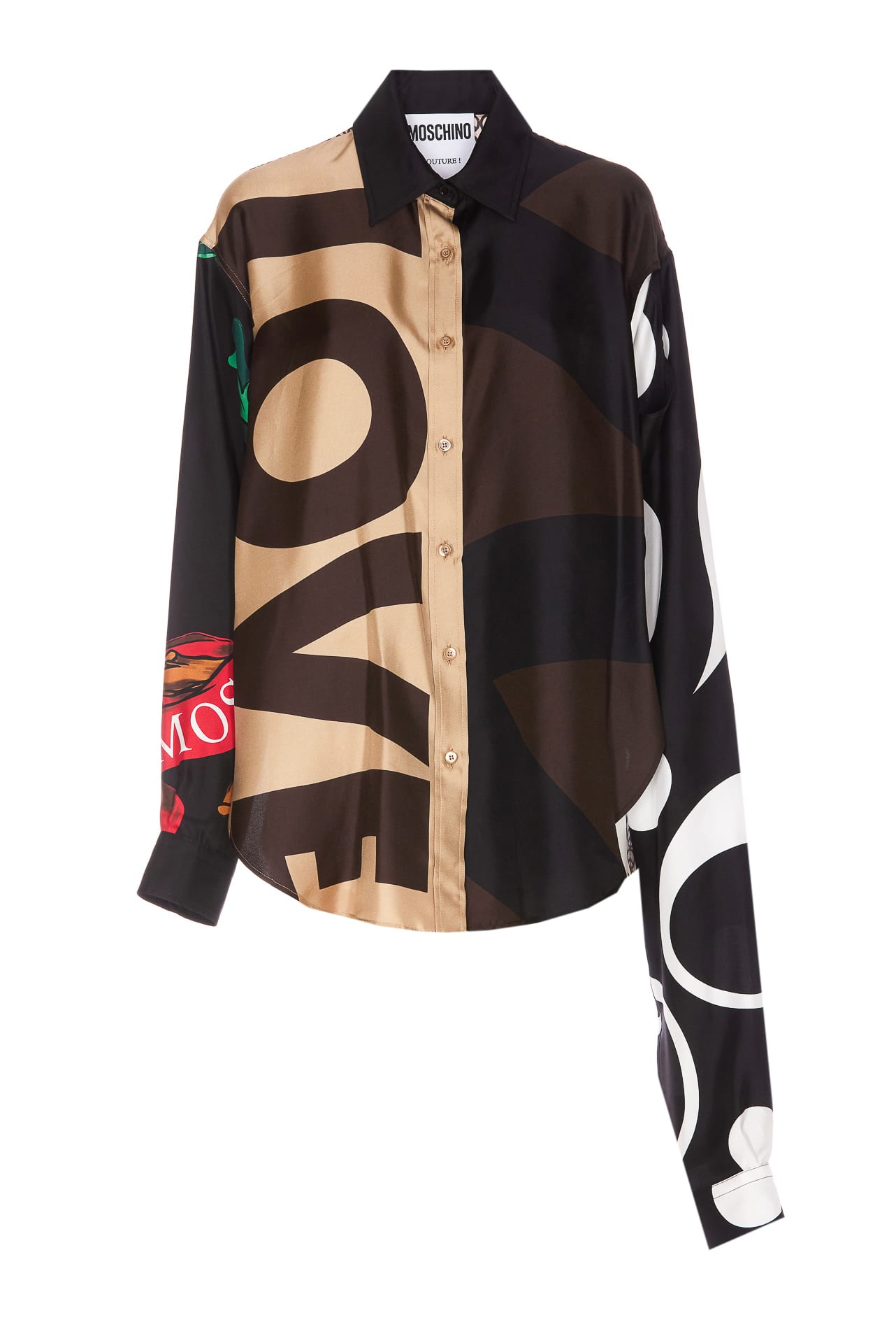 Shop Moschino Patchwork Silk Twill Shirt In Brown