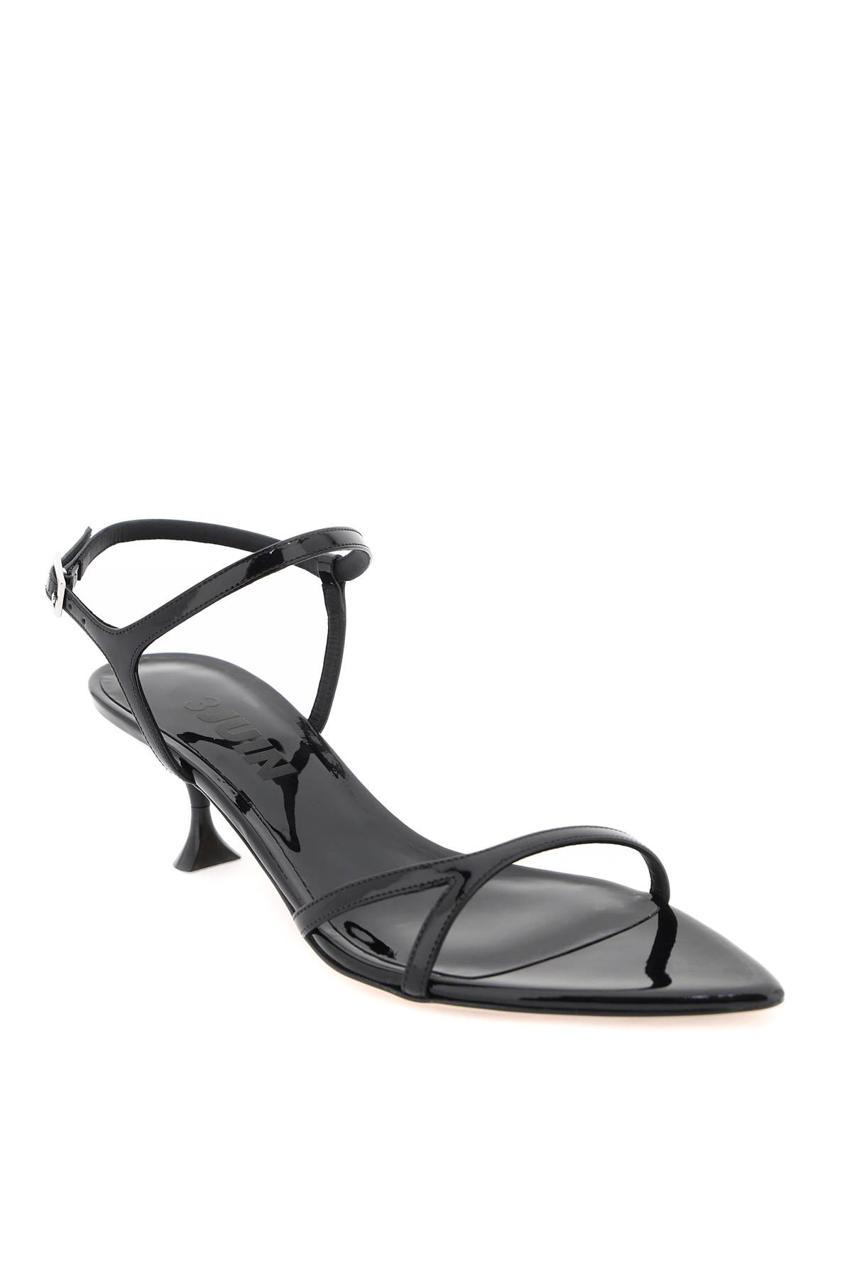 Shop 3juin Coral Patent Leather Sandals. In Patent Black (black)