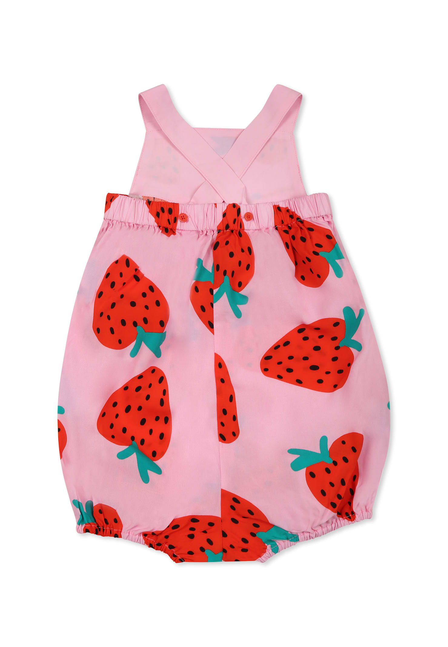 Stella Mccartney Pink Romper For Baby Girl With Strawberries In Pink