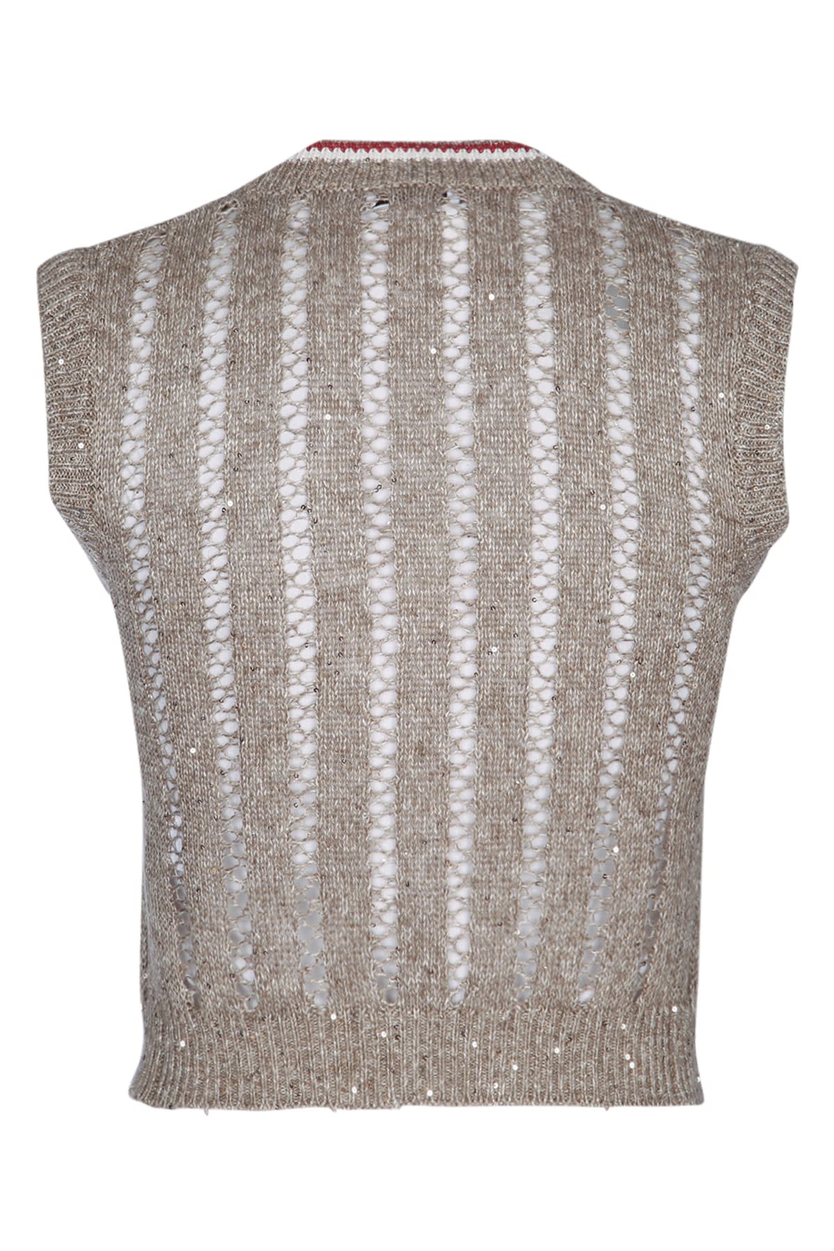 Brunello Cucinelli V-neck Sleeveless Knit Vest Design In Cer11