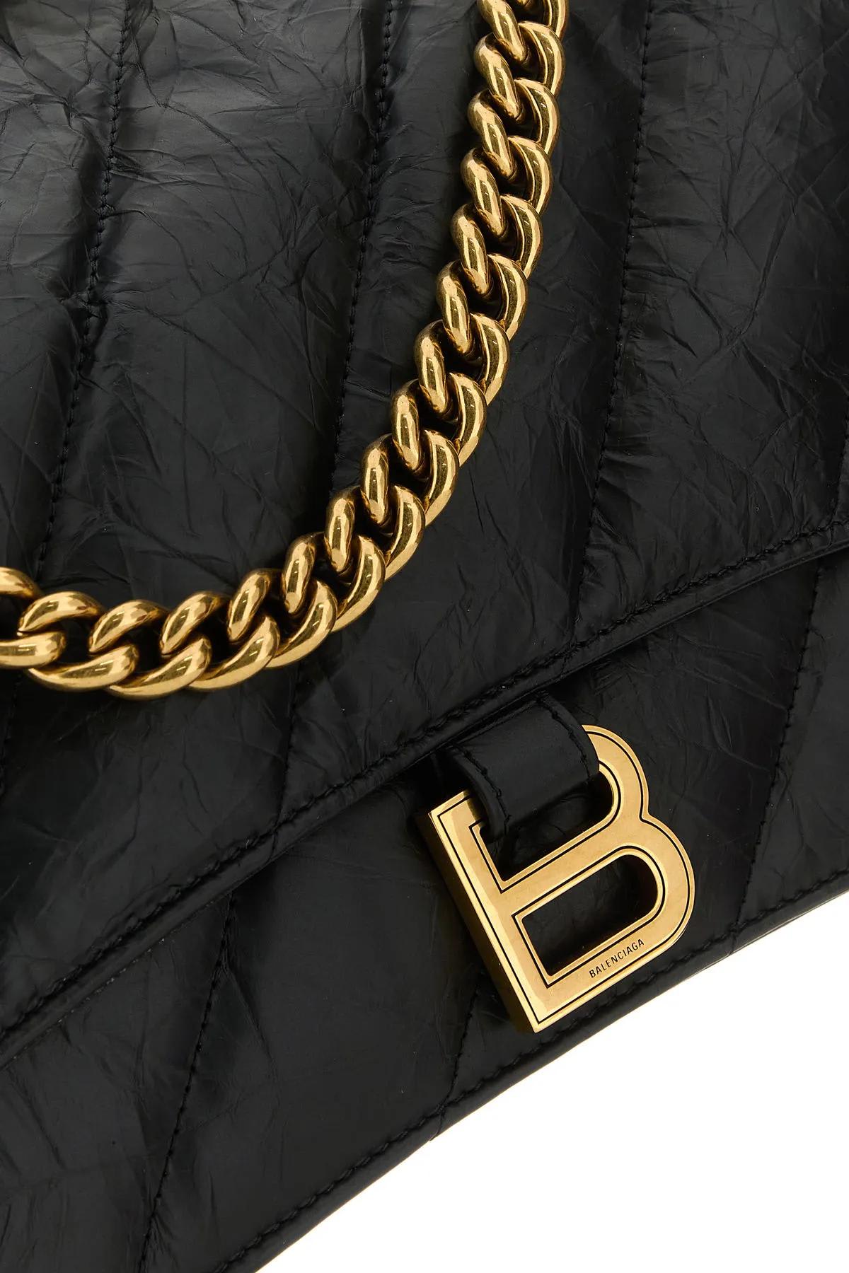 Balenciaga Crush Medium Quilted Leather Shoulder Bag In Black