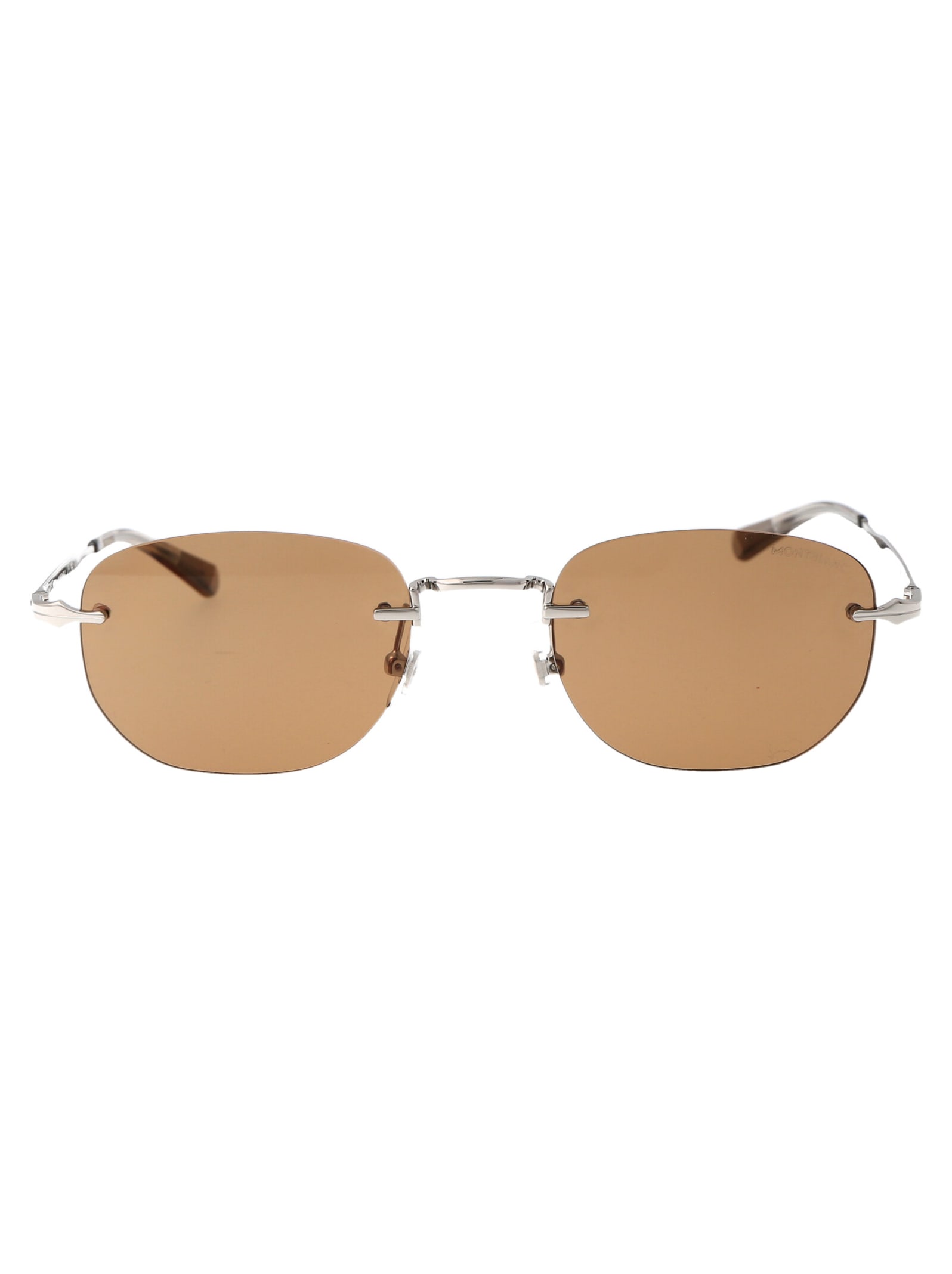 Shop Montblanc Mb0303s Sunglasses In 003 Silver Silver Brown