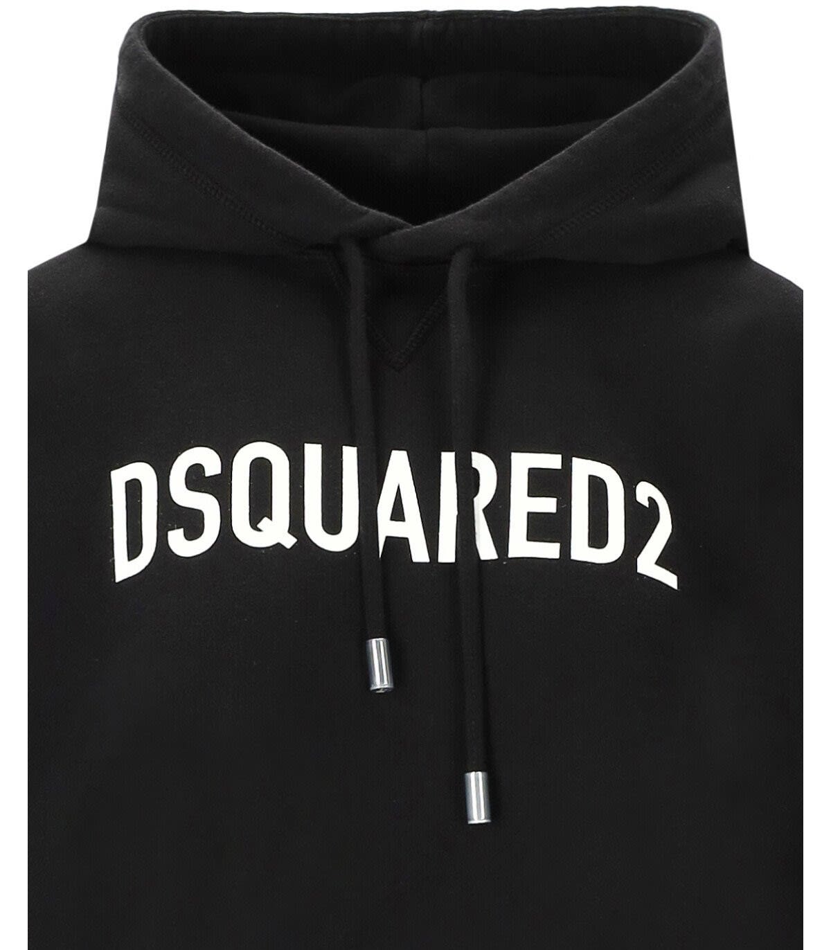 Shop Dsquared2 Logo Printed Drawstring Hooded Dress In Nero