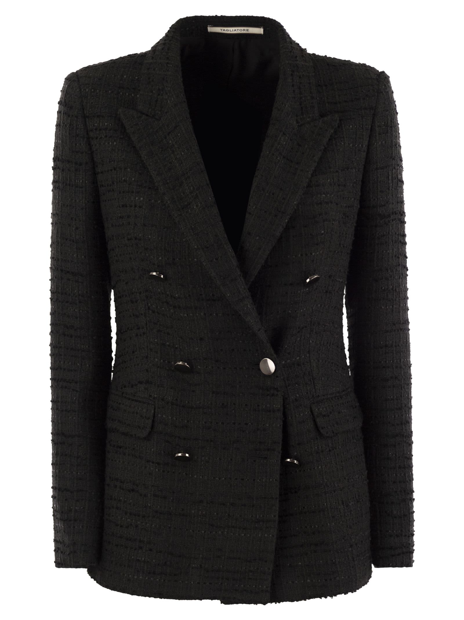 Shop Tagliatore Paris - Double-breasted Cotton Blend Blazer In Black