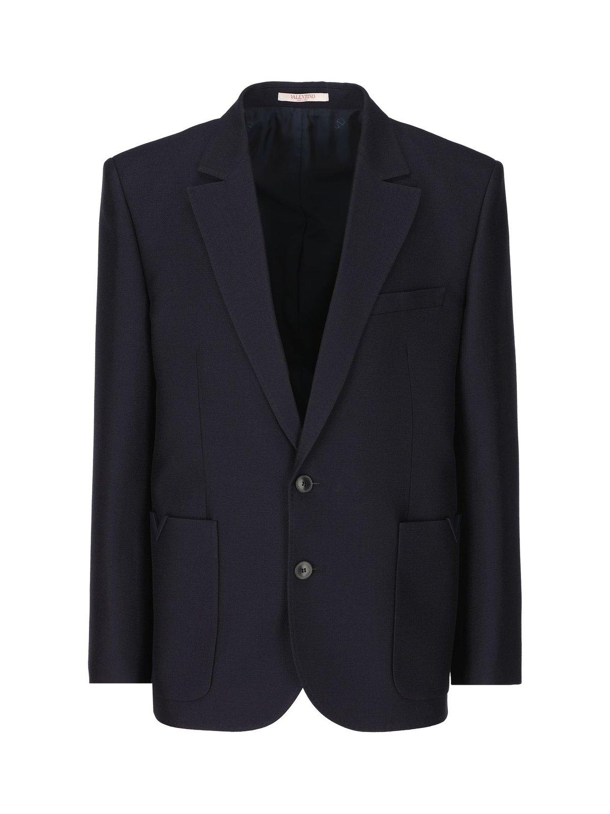 Shop Valentino Single-breasted Long-sleeved Blazer In Navy