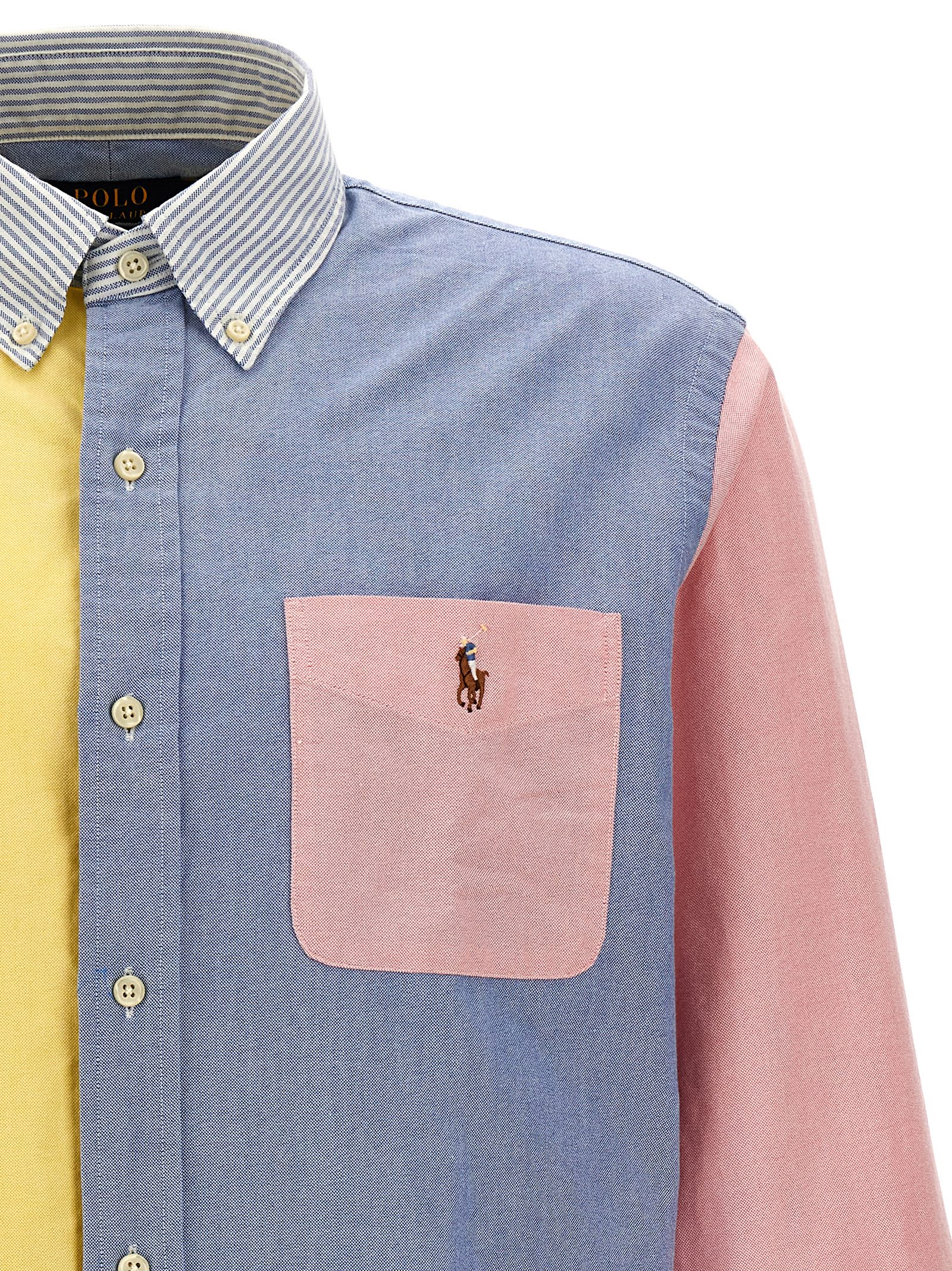Ralph Lauren Patchwork Shirt With Logo Embroidery In Blue