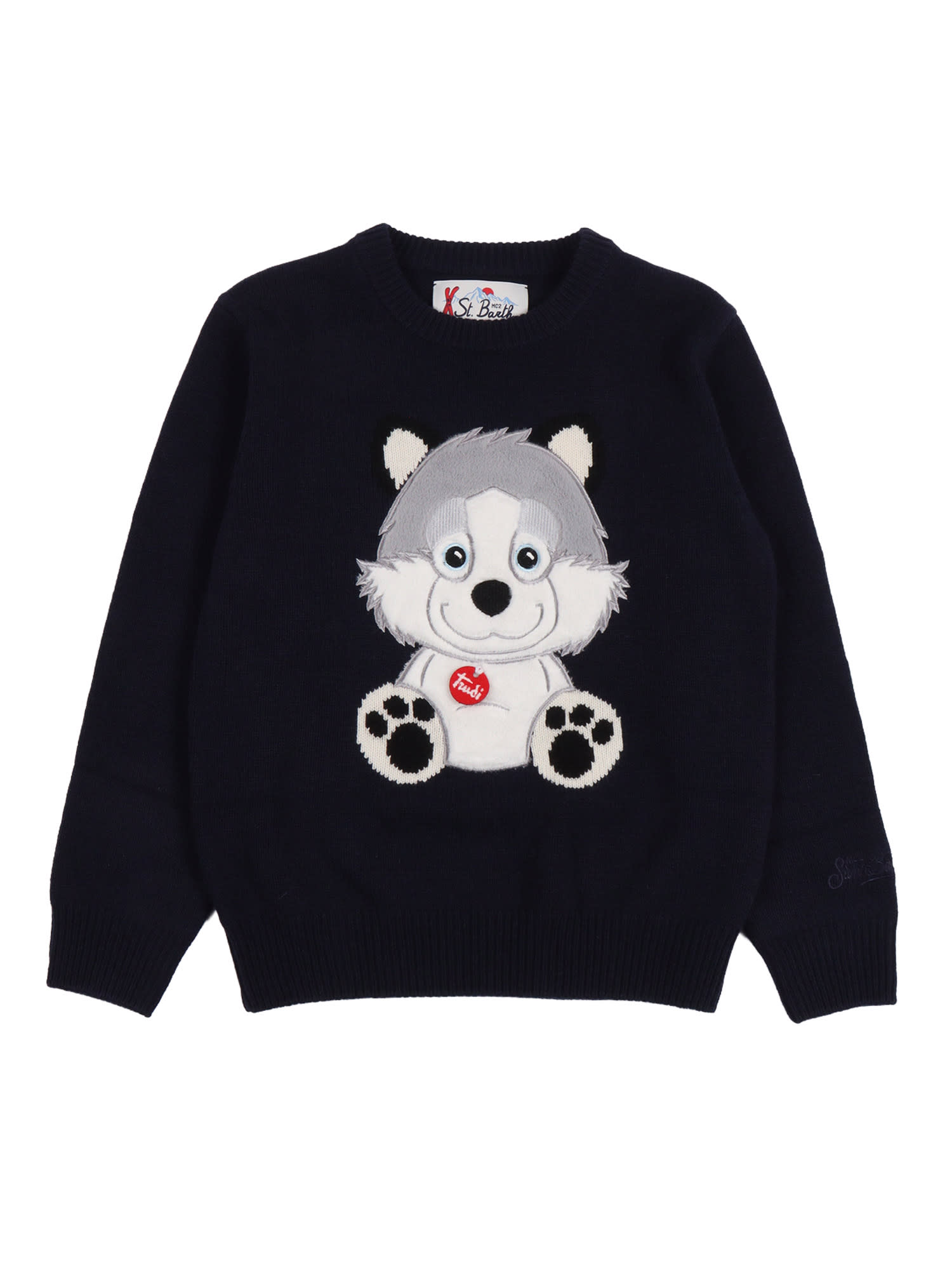 Mc2 Saint Barth Kids' Douglas-trudi Wolf 61 Patch In Black