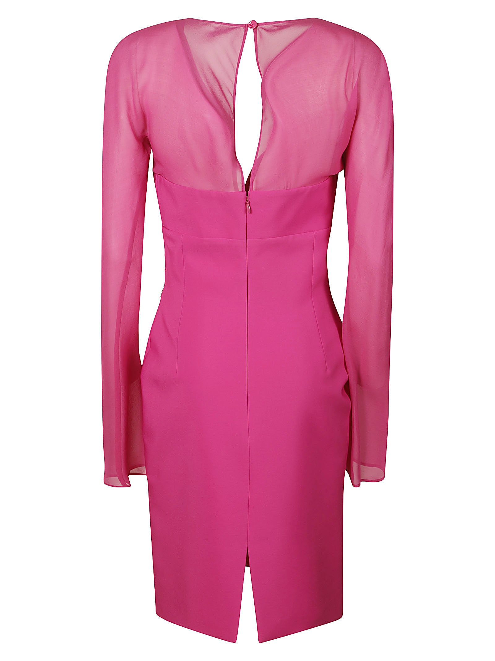 Shop Genny Rear Zip V-neck Long-sleeved Dress In Fuxia