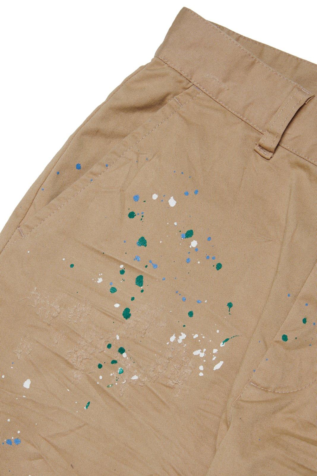 Shop Dsquared2 Paint-splatter Mid-rise Crinkled Chinos In Cream Beige