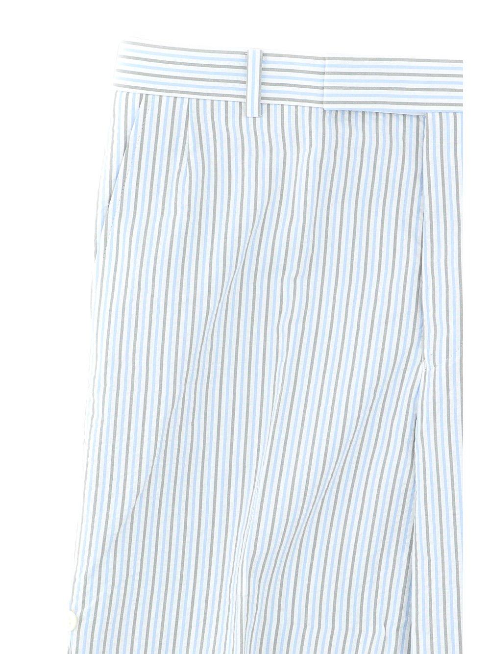 Shop Thom Browne Logo Tag Striped Seersucker Shorts In Clear Blue