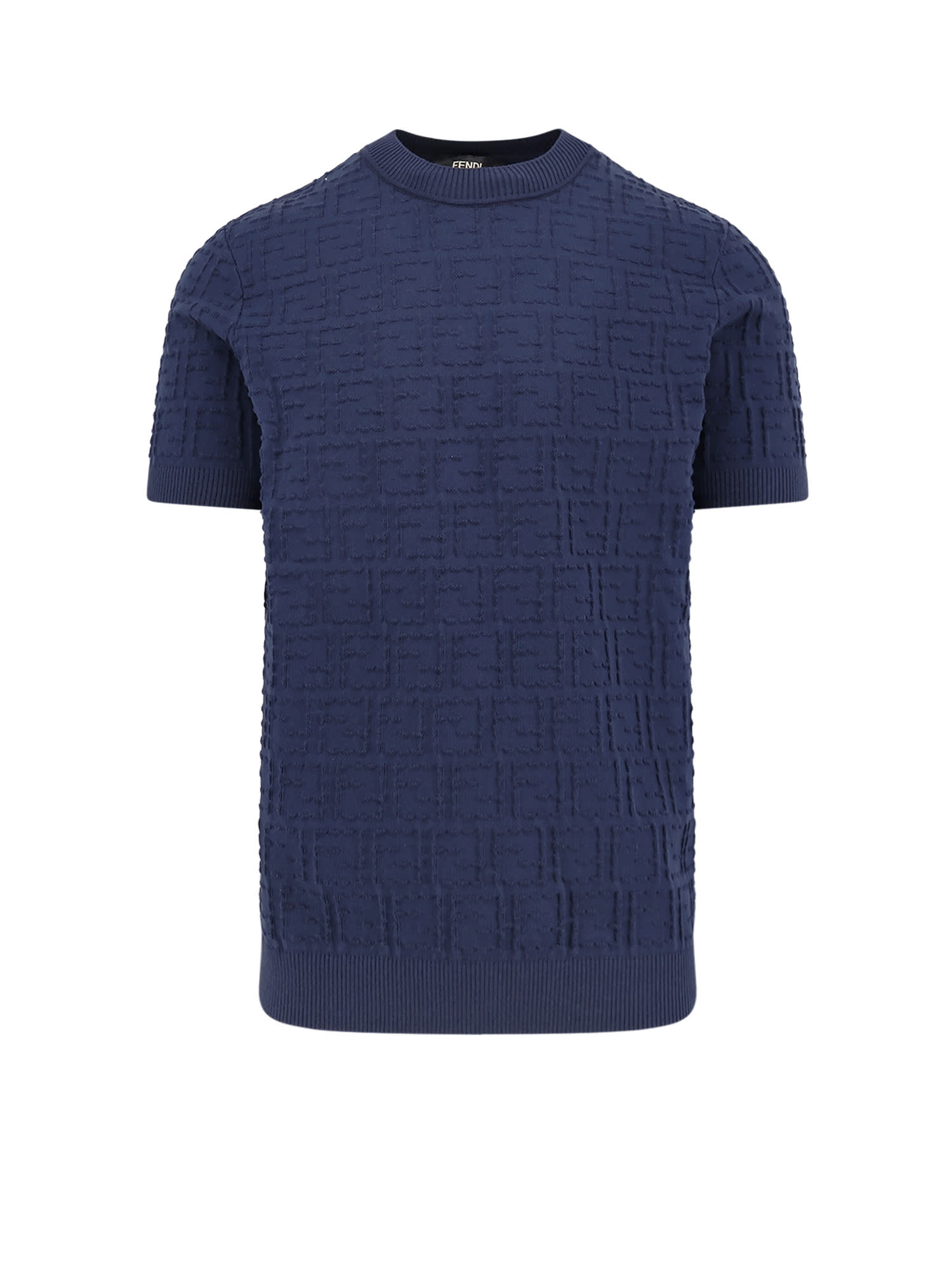 Fendi Ff Cotton Blend Sweater In Blue