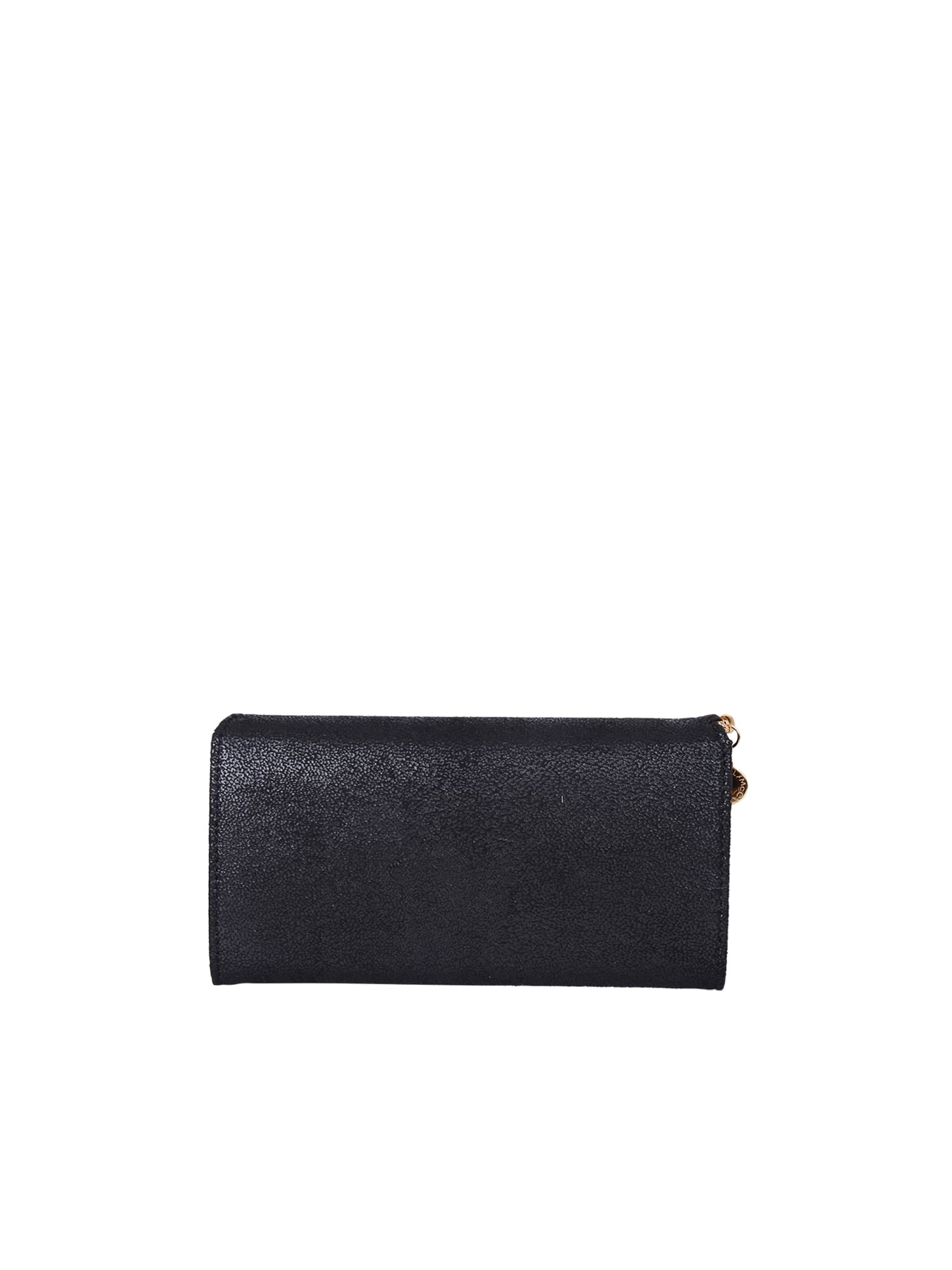 Stella Mccartney Black And Golden Continental Falabella Wallet In Black