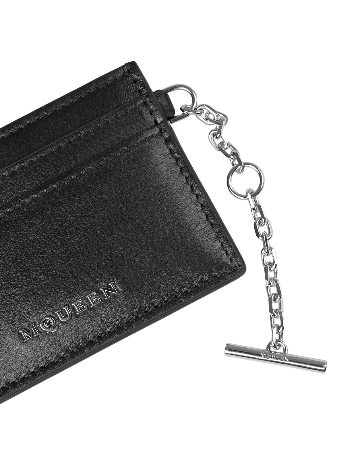 Shop Alexander Mcqueen Sling Card Holder In Black And Silver