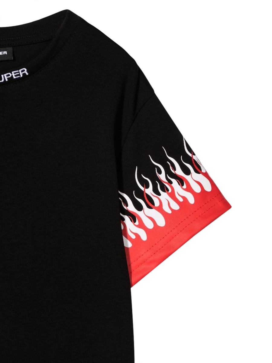 Vision Of Super Black Kids Tshirt With Double Flame In Black