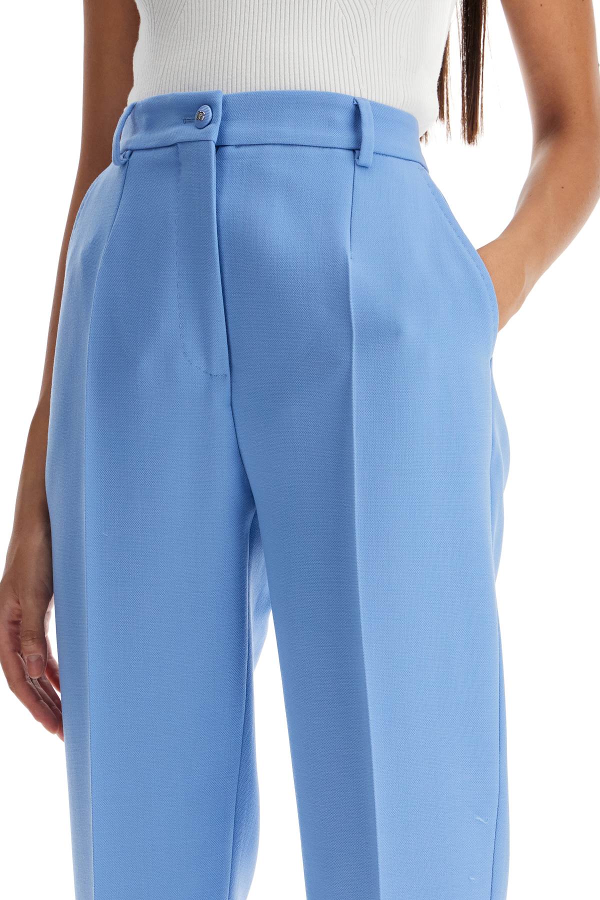 Shop Dolce & Gabbana Wool Crepe Trousers For Women In Glicine Viola Chiari (light Blue)