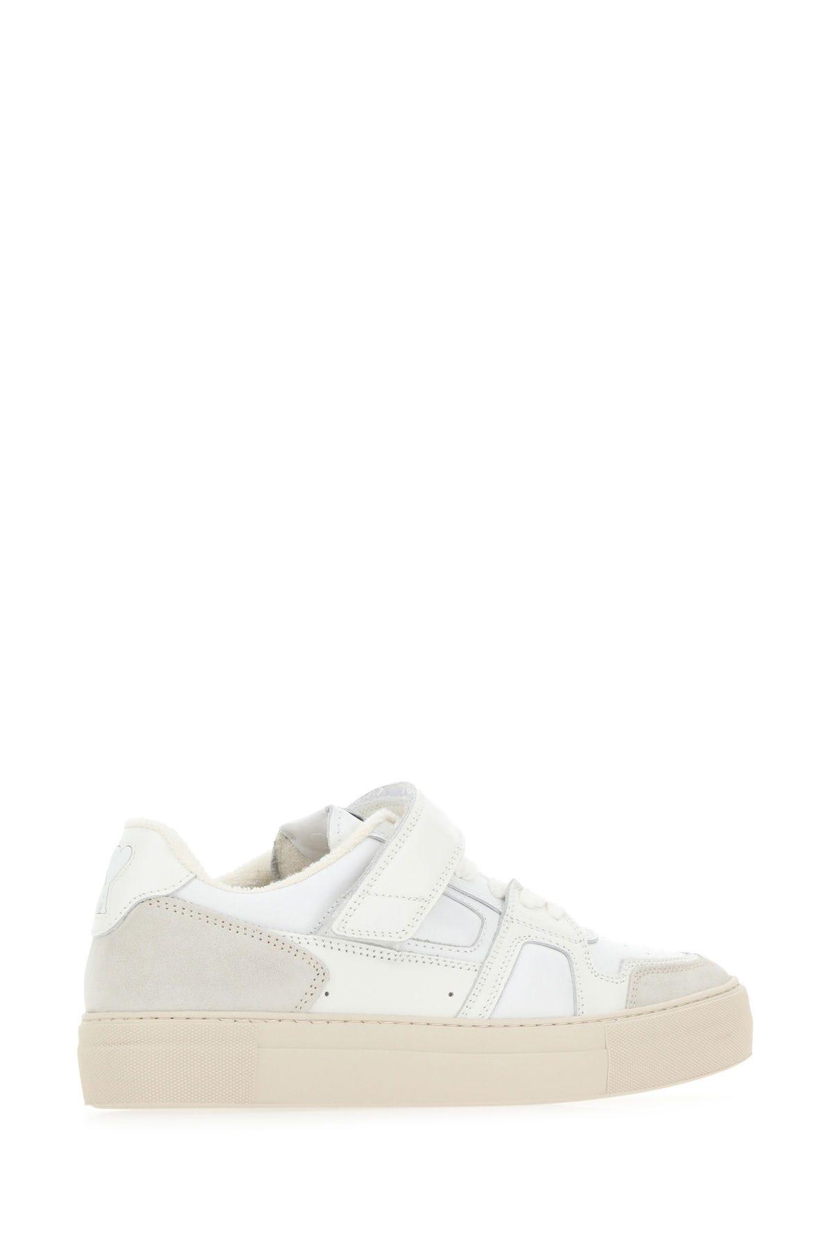 Shop Ami Alexandre Mattiussi Two-tone Leather And Suede Arcade Sneakers In White