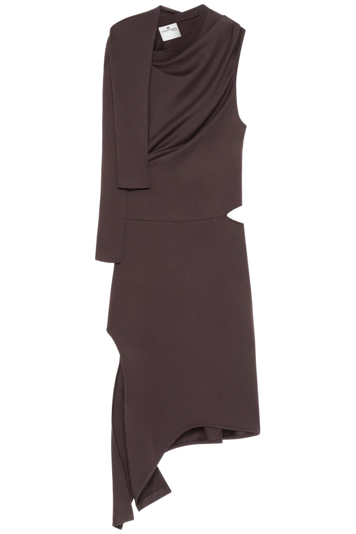Courrèges Asymmetric Cotton Jersey Dress In Chocolate (brown)