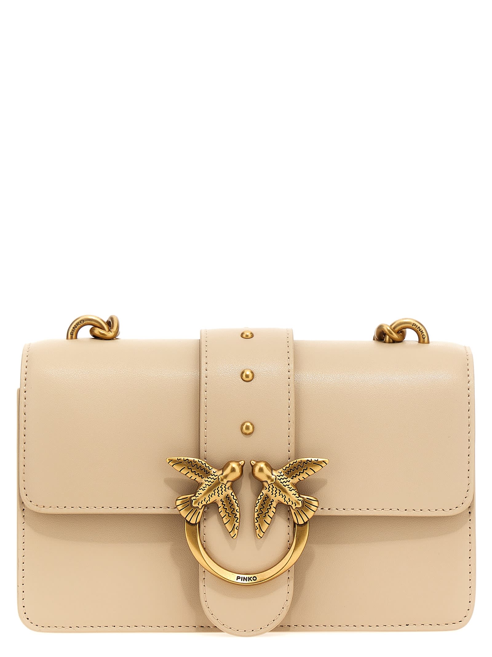 Shop Pinko Love One Classic Mini Crossbody Bag In Beige