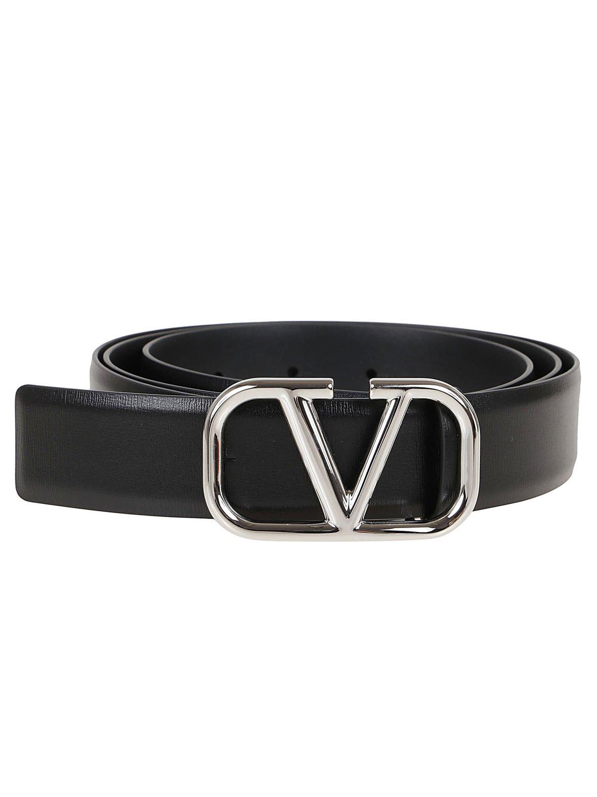 Shop Valentino Vlogo Plaque Buckled Belt In Black