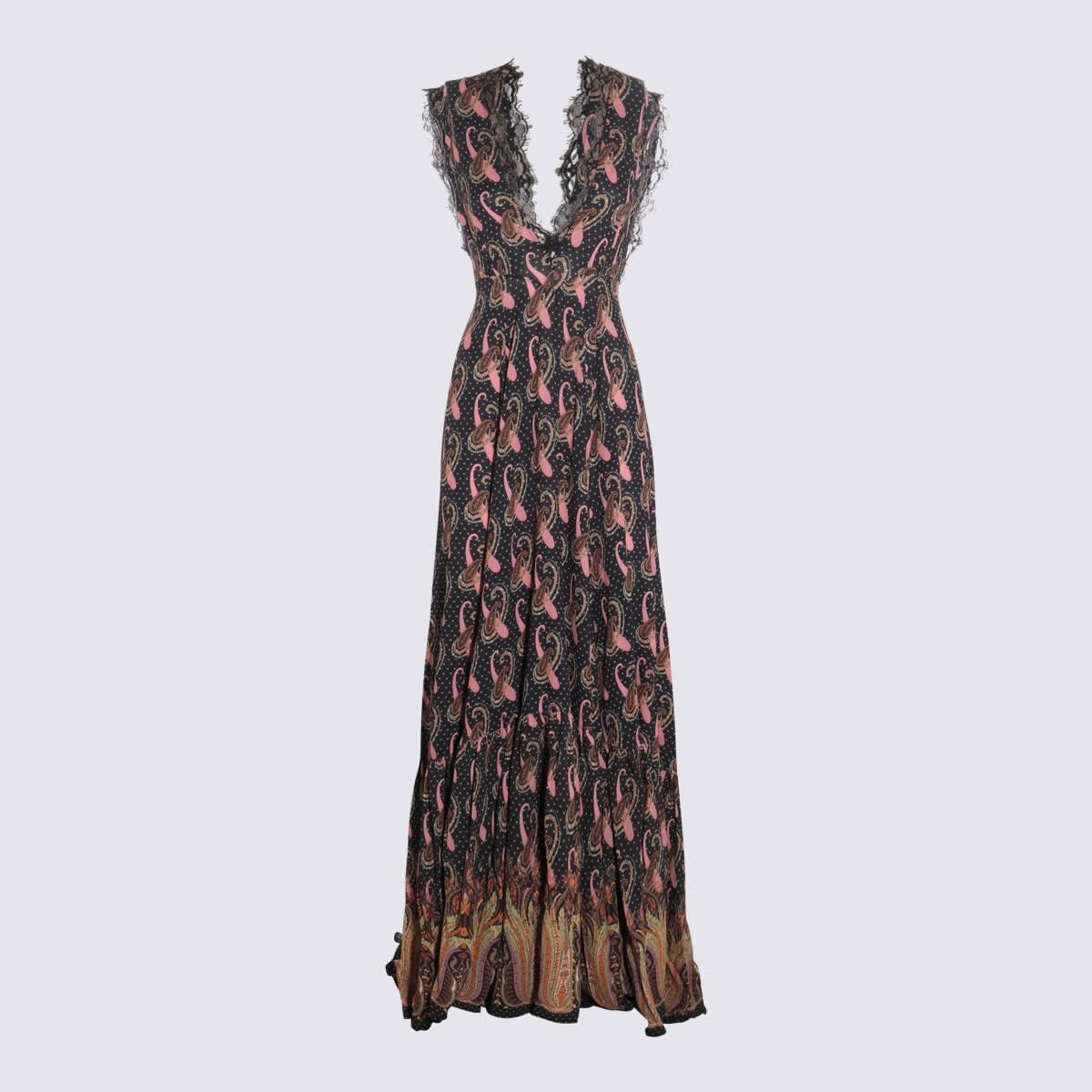 Shop Etro Multicolour Viscose Blend Paisley Long Dress In Black/multi
