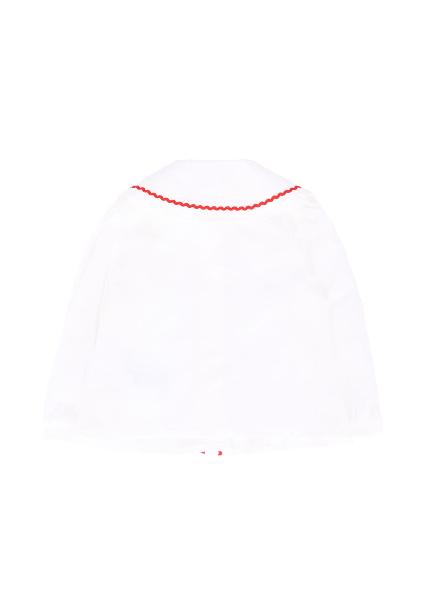 Monnalisa White Shirt For Baby Girl With Rose In White