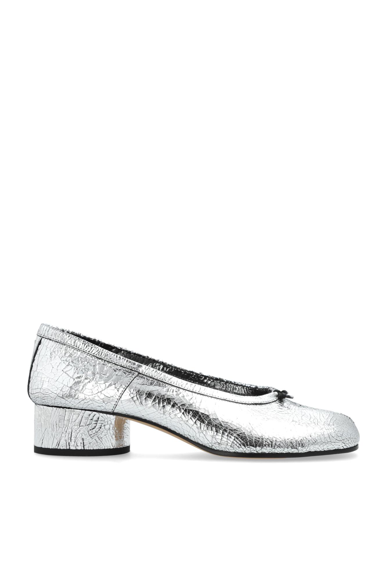 Shop Maison Margiela Leather Heeled Shoes Tabi In Silver