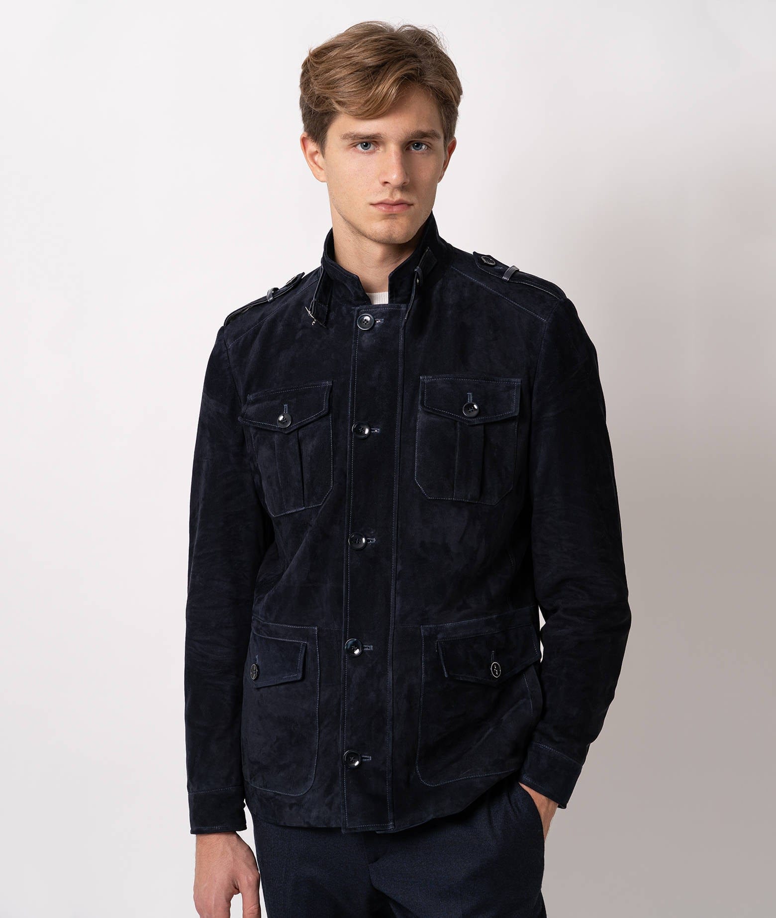 Larusmiani Devon Sahariana Jacket Leather Jacket In Blue