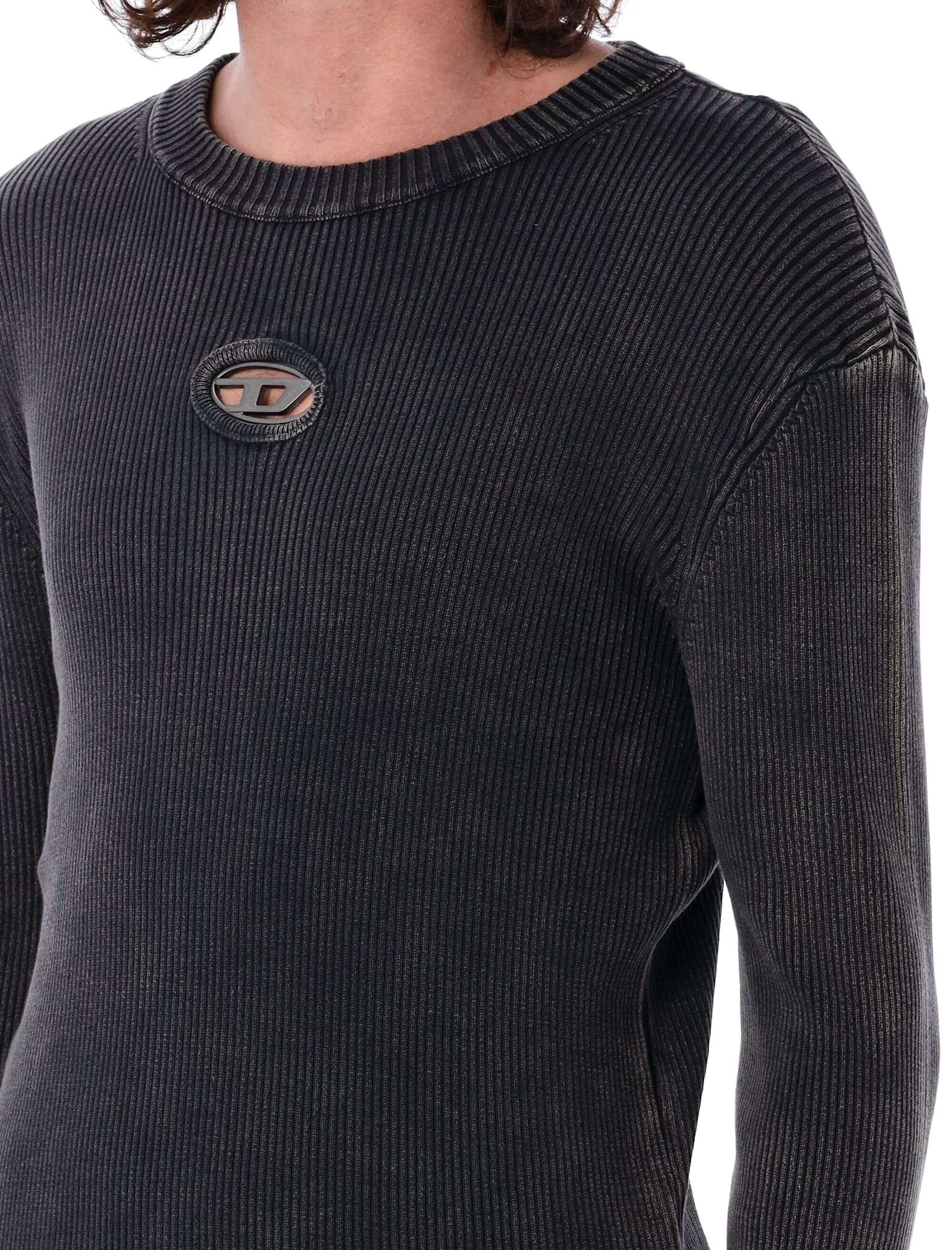 Diesel Darin Black Crewneck T-shirt With Oval D Logo Cut-out On The Front In Cotton Man In Black