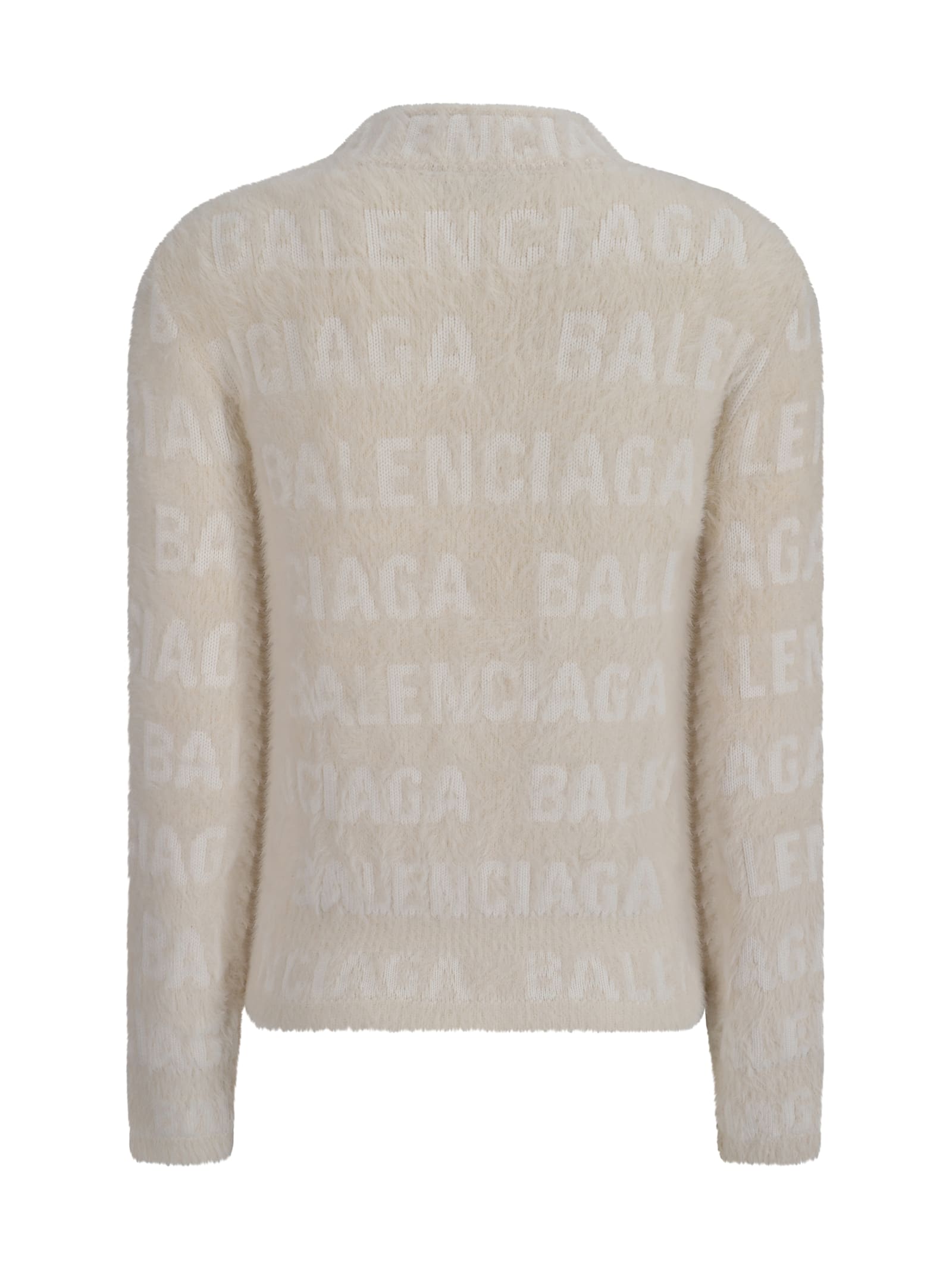 Balenciaga Off-white Allover Furry Fitted Sweater In Ivory