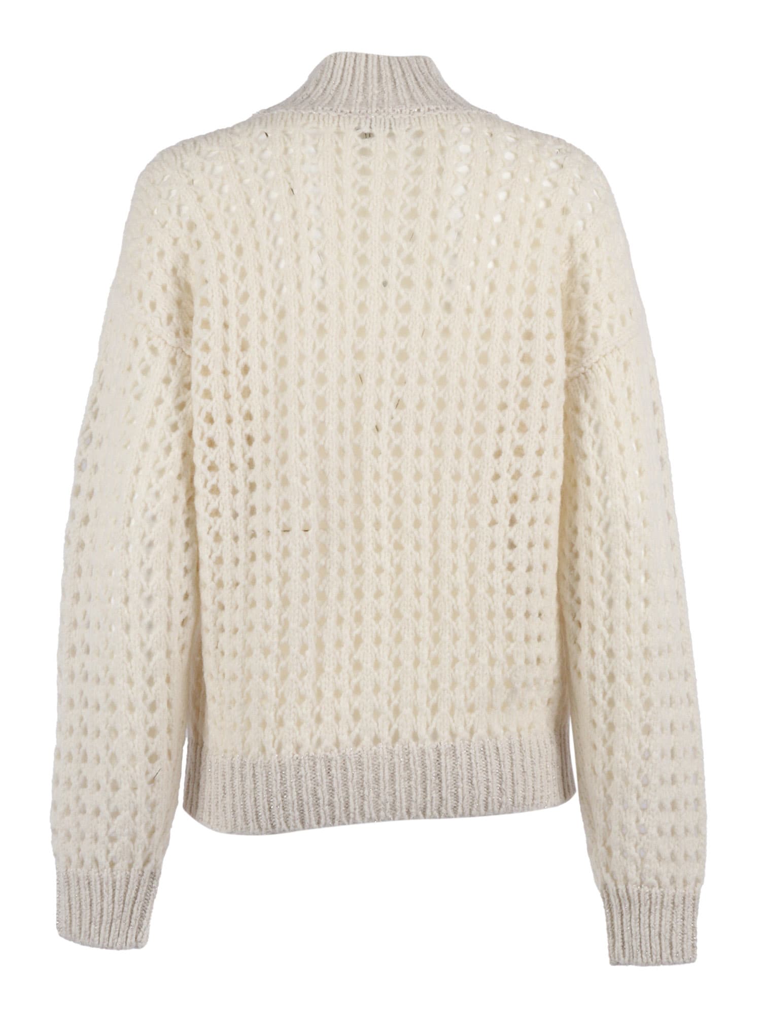 Peserico Textured Open-knit Sweater With Zip-up Front In White