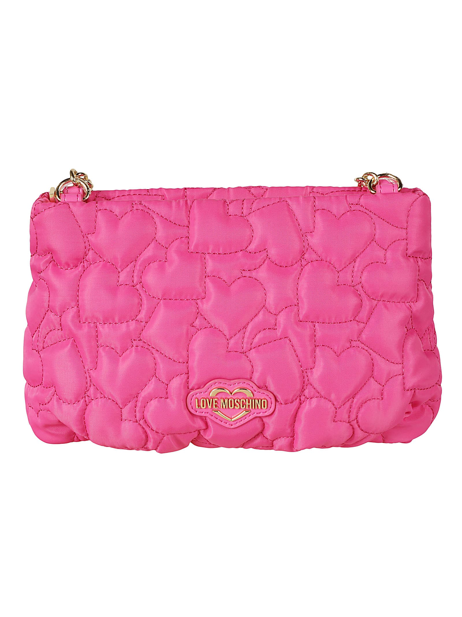 Shop Love Moschino Heart Embroidered Logo Embossed Shoulder Bag In Fuxia