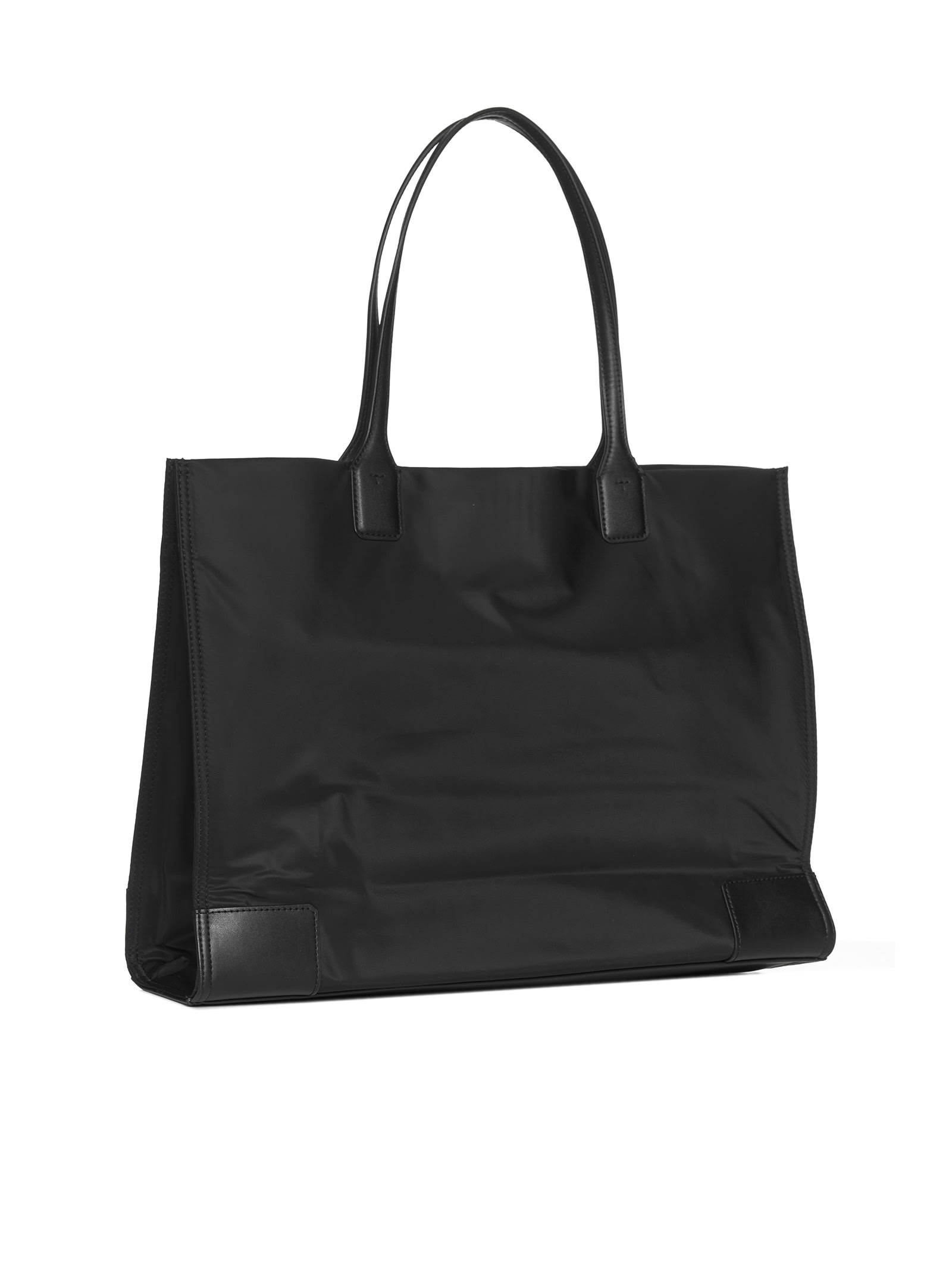 Tory Burch Small Ella Shopping Bag In Recycled Fabric With Front Logo In Black