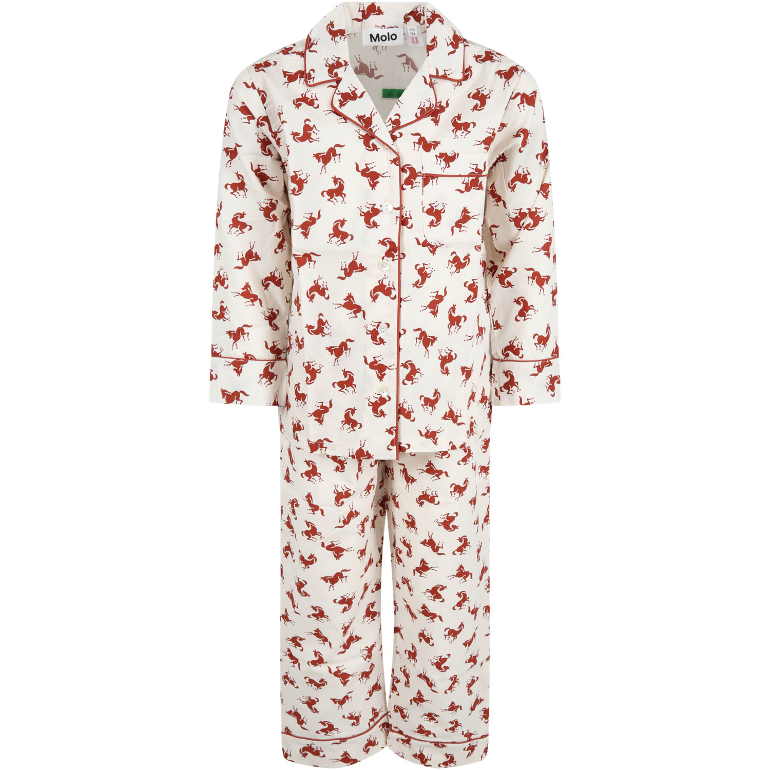 Molo Ivory Pajamas For Kids With Small Horses