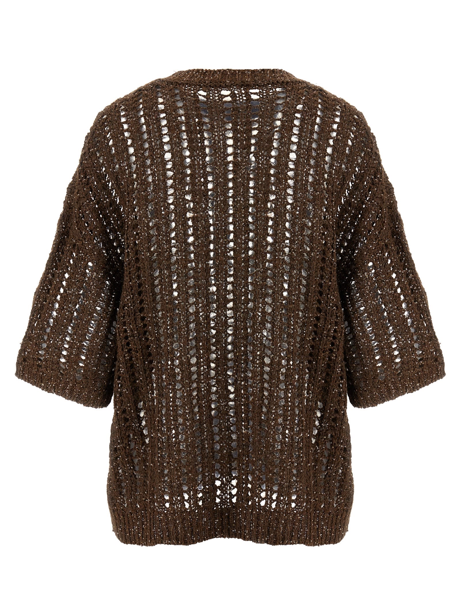 Brunello Cucinelli Sweater In Perforated Knit In Chocolate+marrone