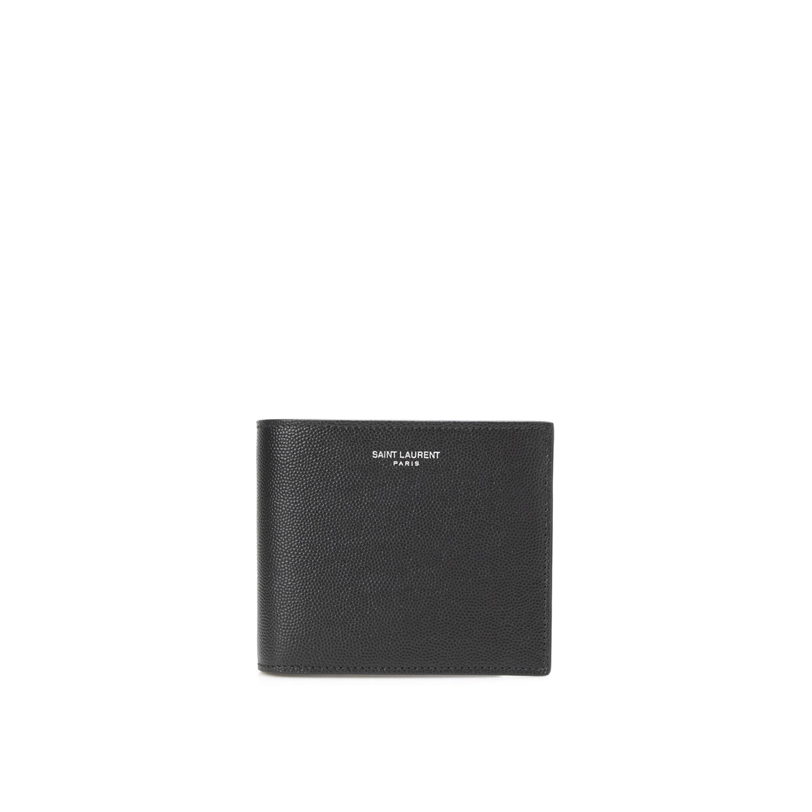 Shop Saint Laurent Bi-fold Leather Logo Wallet In Black