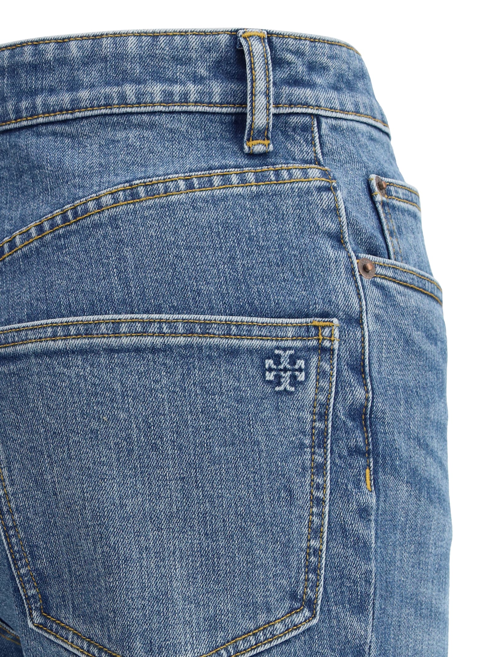 Tory Burch Customizable Belt Cropped Flare Jeans In Medium Vintage Wash
