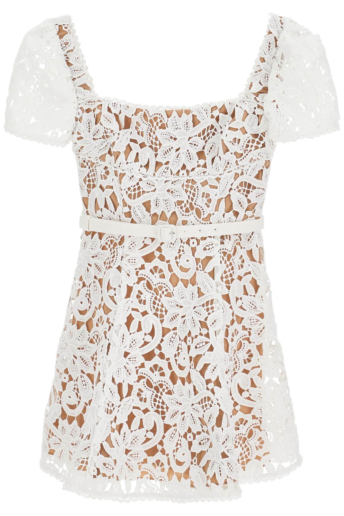 Shop Self-portrait Floral Lace Mini Dress With Eight In White (white)